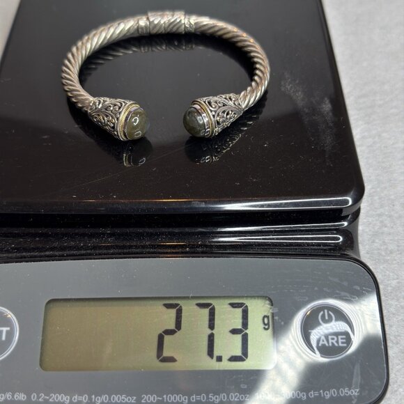 Bali Designs Labradorite Cable Cuff Bracelet 18K Gold Sterling Silver Hinged - Picture 14 of 14